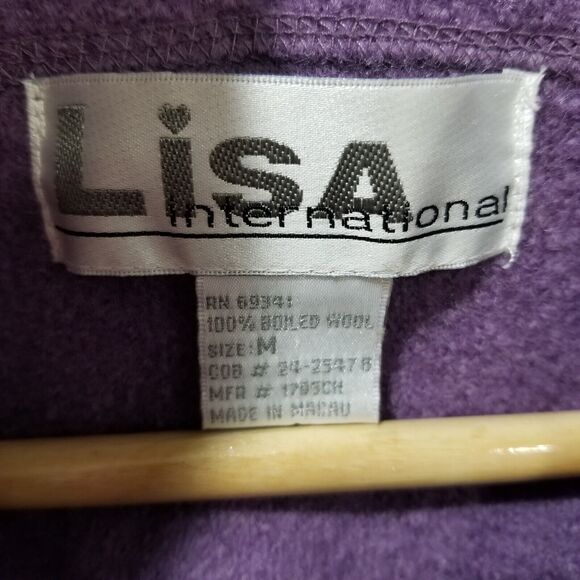 Lisa International Jacket Womens Medium Purple Boiled 100% Wool Button Collared - Picture 3 of 6